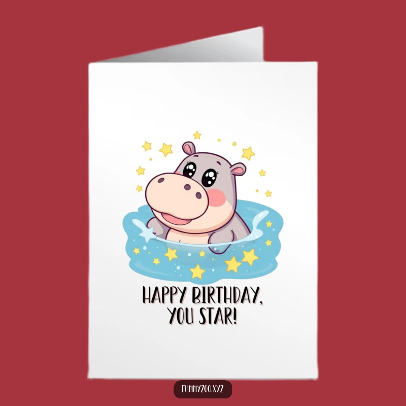 Free Printable Funny Hippo Birthday Card: Star Pool Splash Downloadable Gift