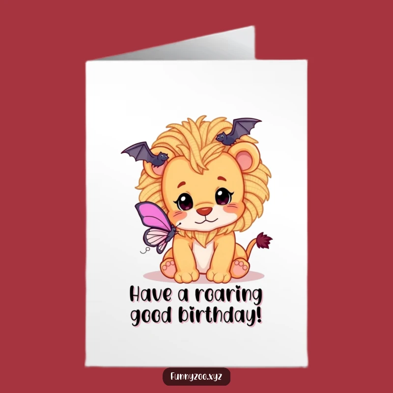 Free Printable Birthday Card: Lion Cub Yarn Mane Birthday Fun - Downloadable Gift