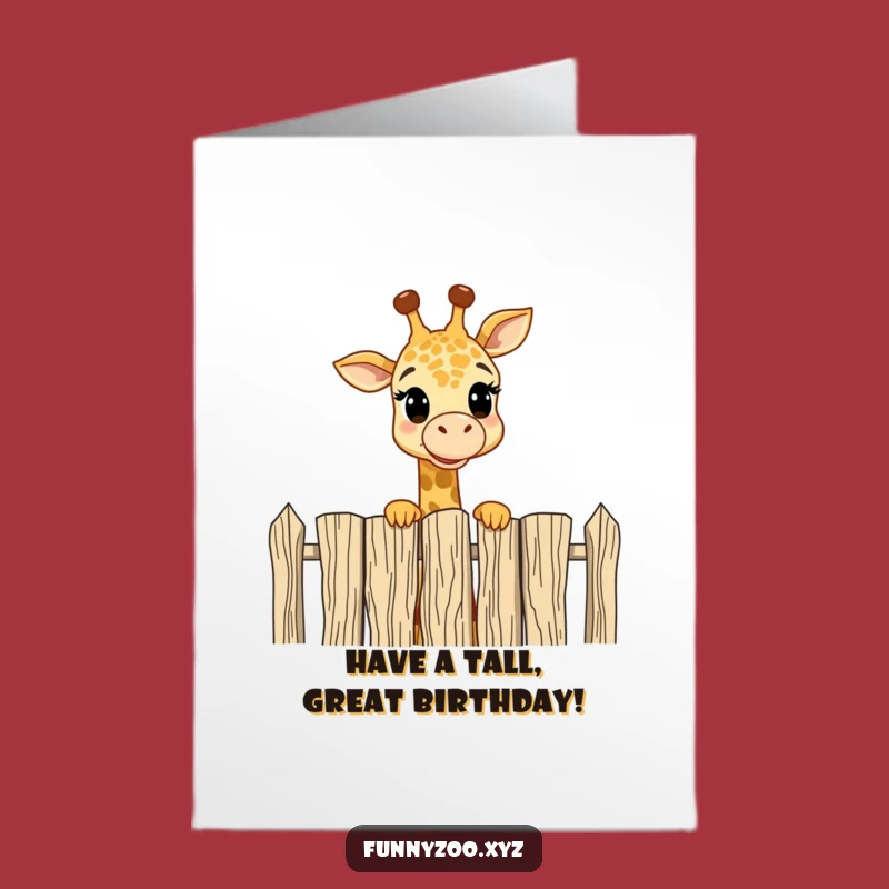 Free Printable Birthday Card: Giraffe Peering Over Fence Fun Gift