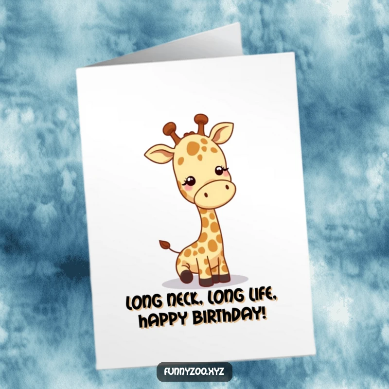 Funny Free Printable giraffe card featuring a playful giraffe lowering its head to give a warm, humorous birthday greeting.