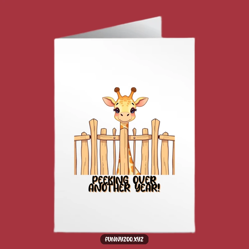Free Printable Birthday Card: Giraffe Over Fence Funny Downloadable Gift