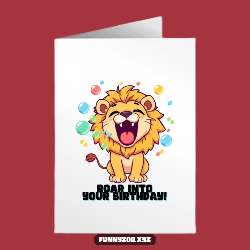 Free Printable Lion Birthday Card: Bubble Roar Fun - Instant Download Gift