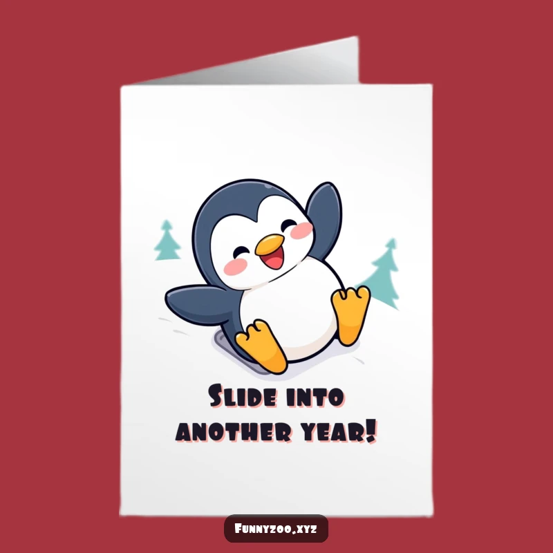 Free Printable Penguin Birthday Card: Snowy Hill Slide - Instant Download Fun