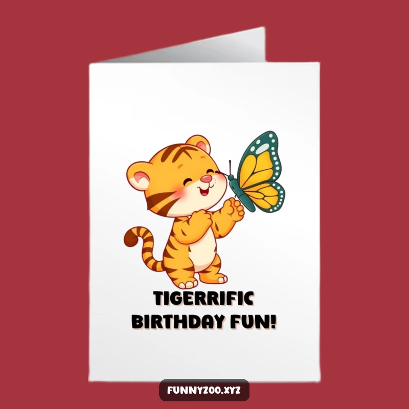 Free Printable Birthday Card: Funny Tiger Butterfly Fun Downloadable Gift
