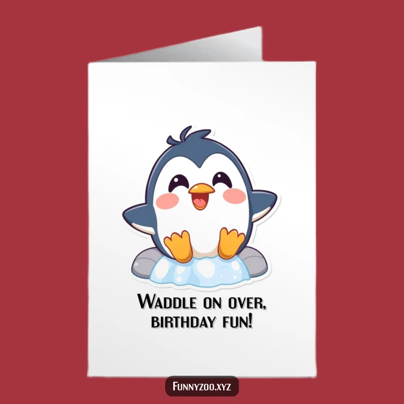 Free Printable Birthday Card: Laughing Penguin Waterfall Slide, Fun DIY Gift!