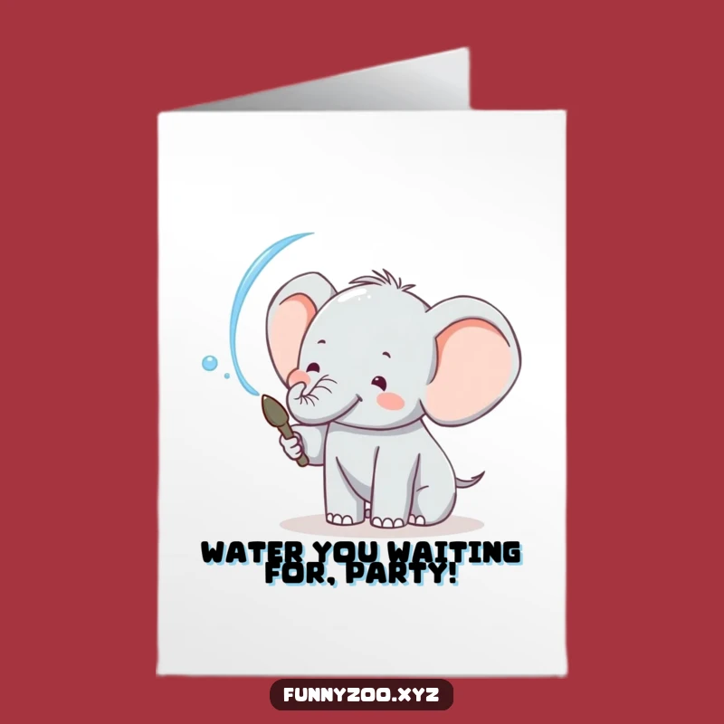 Free Printable Birthday Card: Funny Elephant Water Spray, Cheerful Downloadable Gift