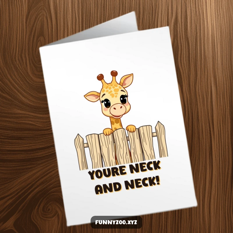 Funny Free Printable Congratulations Card: Giraffe peeks over a tall fence, looking amused at a celebration.
