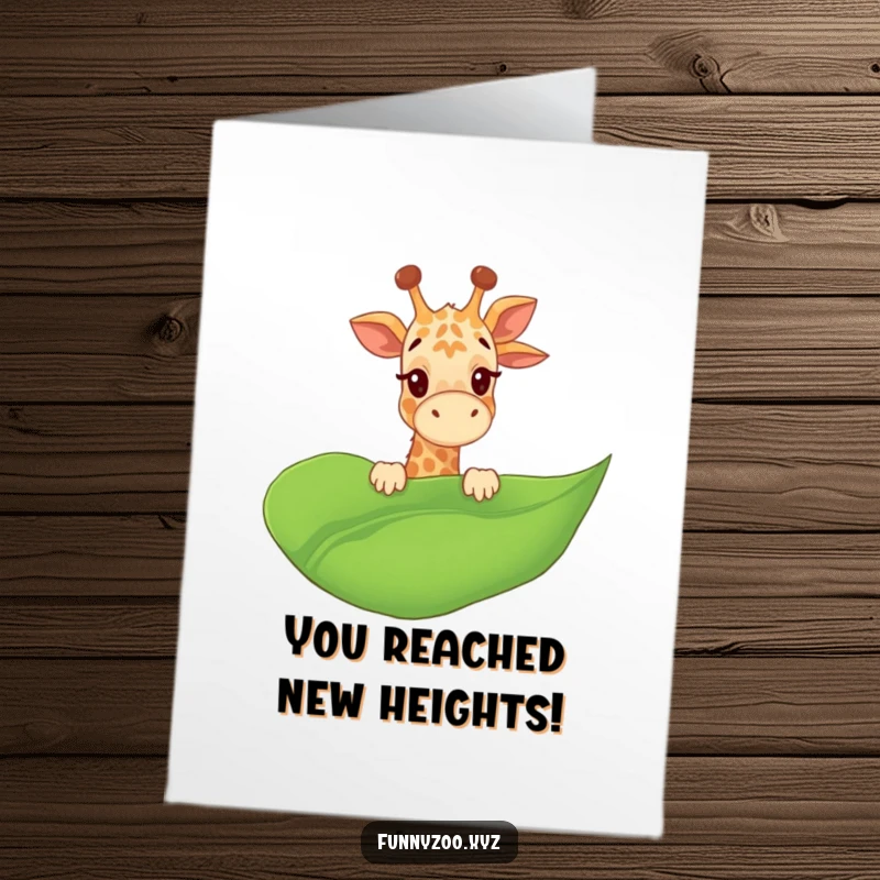 Funny Free Printable Congratulations Card: Giraffe giggles while peeking over a leaf, spreading humorous, downloadable congratulations.