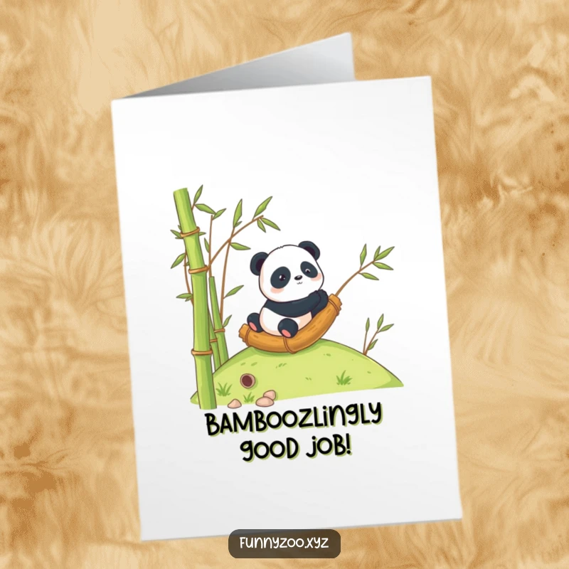Funny Free Printable Congratulations Card: Curious Panda Tumbling Down a Hill Inside a Bamboo Stalk