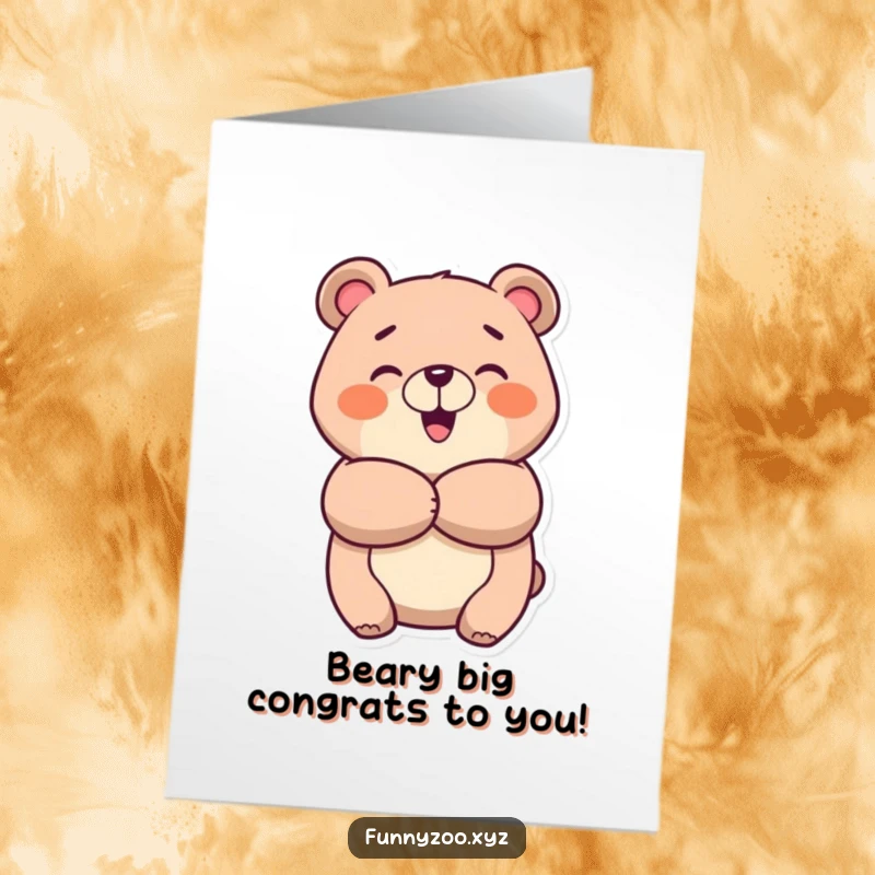 Funny Free Printable Congratulations Card: Cheerful bear character giving a big, happy hug to celebrate.