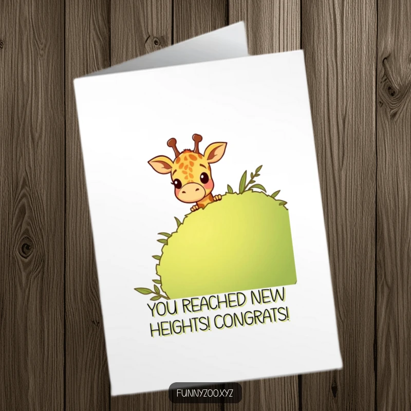 Funny Free Printable Congratulations Card: Giraffe peeking over a bush, expressing curiosity, ideal for saying congrats with humor.