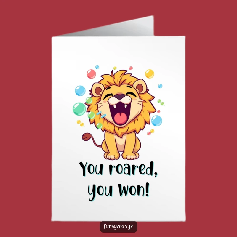 Free Printable Lion Congrats Card: Bubble Roar Celebration - Easy Print