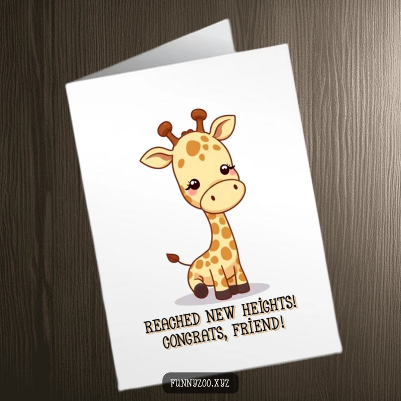Funny Free Printable congratulations card with a cute giraffe character lowering its head in a cheerful greeting.