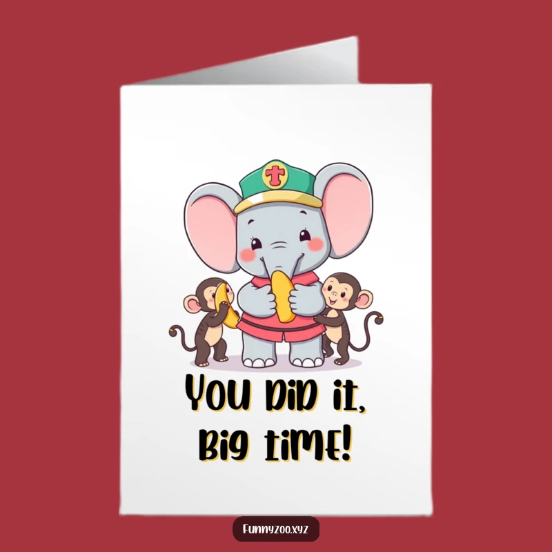 Free Printable Congrats Card: Elephant Zookeeper Banana Monkey Celebration Gift