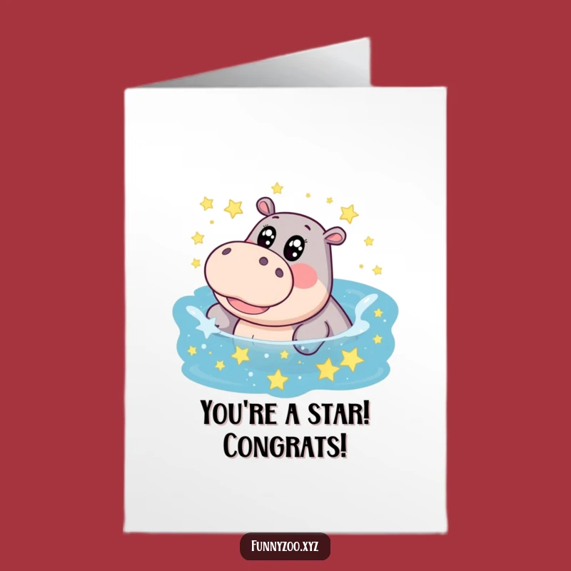 Free Printable Funny Hippo Congrats Card: Star Pool Celebration Downloadable Gift