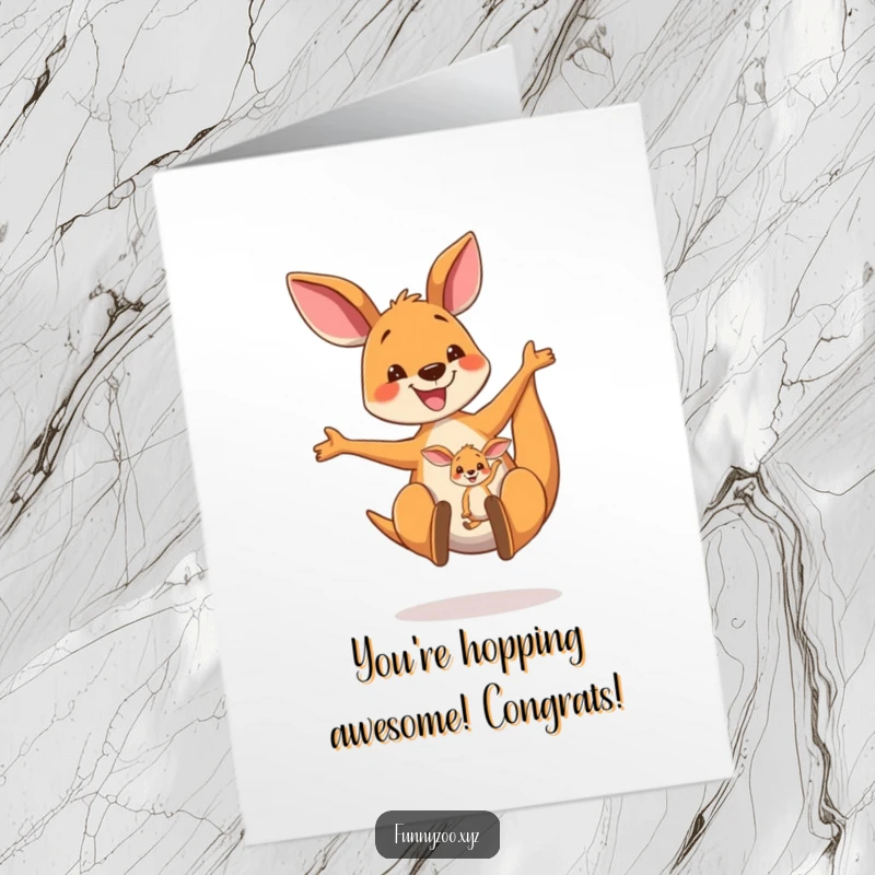 Funny Free Printable Congratulations Card: Happy Kangaroo Bouncing with Joey, Celebrating Success, Cheerful