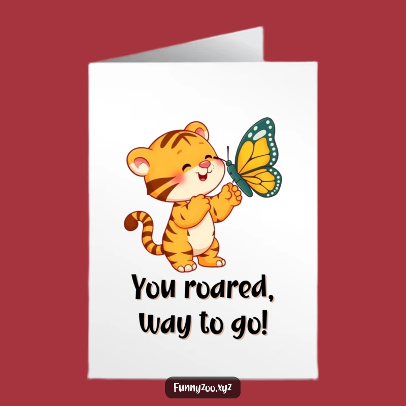 Free Printable Congrats Card: Tiger Butterfly Victory Dance Downloadable Gift