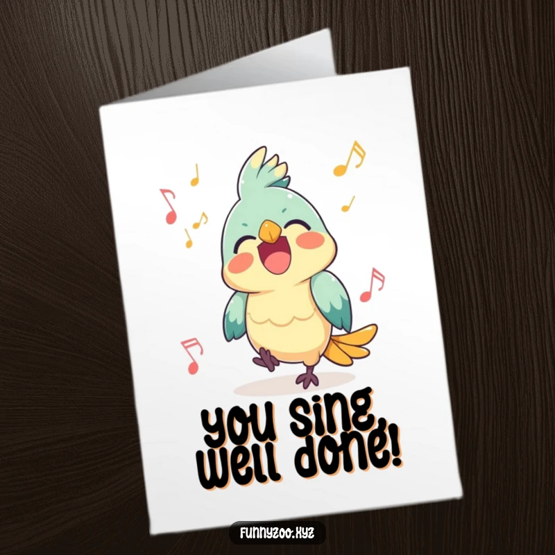 Funny Free Printable Congratulations Card: Happy Parrot Squawking Amidst Musical Notes