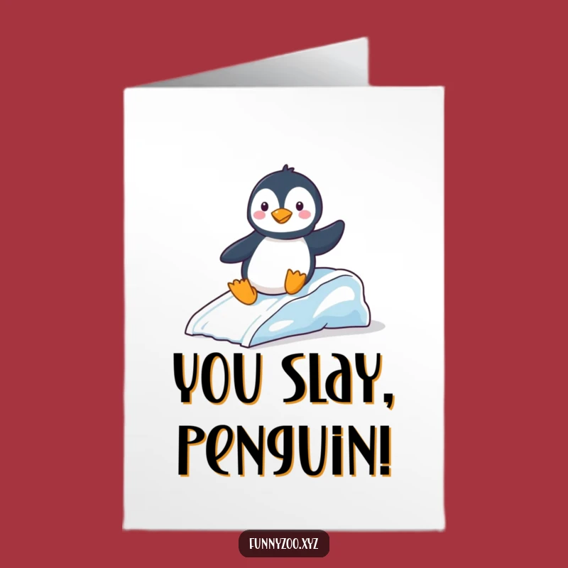 Free Printable Congrats Card: Penguin Ice Slide Celebration Fun Gift