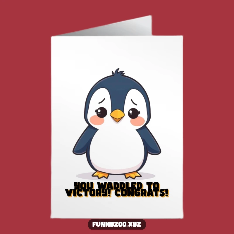 Free Printable Congrats Card: Penguin's Puzzled Pace Humorous Downloadable Gift