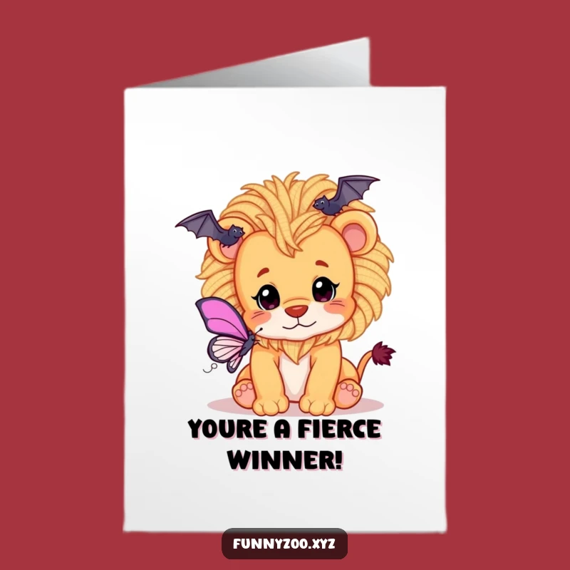 Free Printable Congrats Card: Lion Cub's Playful Win - Adorable Downloadable