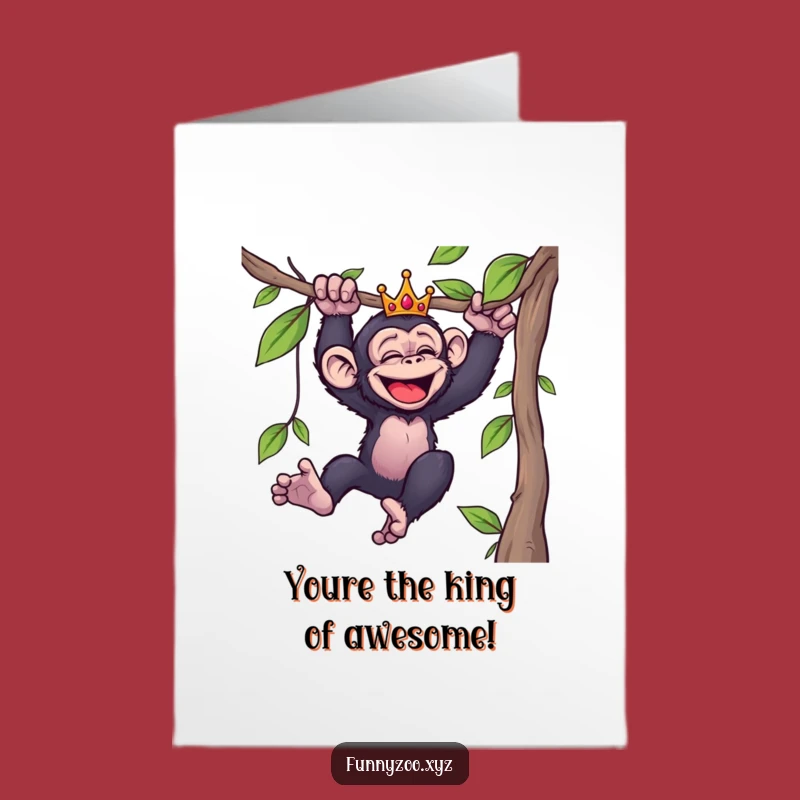 Free Printable Congrats Card: Giggling Chimp Crowned Victor - Hilarious Downloadable