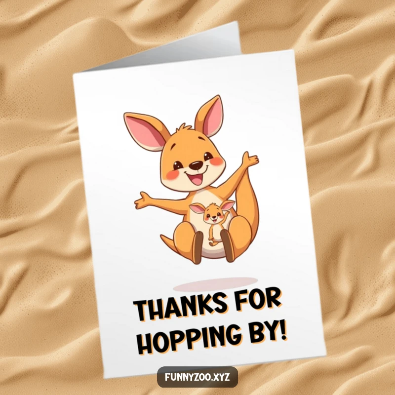 Funny Free Printable Thank You Card: Happy Kangaroo Bouncing with Joey, Expressing Gratitude with a Smile