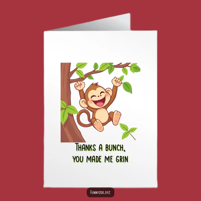 Free Printable Thank You Card: Laughing Monkey Swinging Funny Downloadable Gift