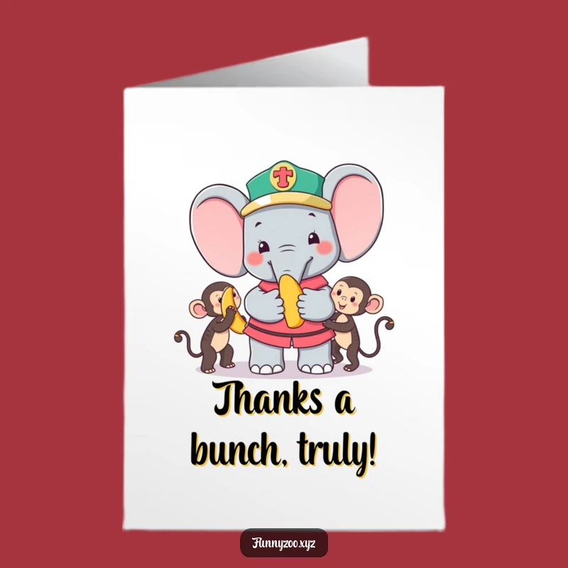 Free Printable Thank You Card: Elephant Zookeeper Banana Monkey Gratitude Gift