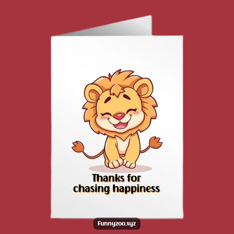 Free Printable Funny Thank You Card Lion Chasing Tail, Downloadable Gratitude