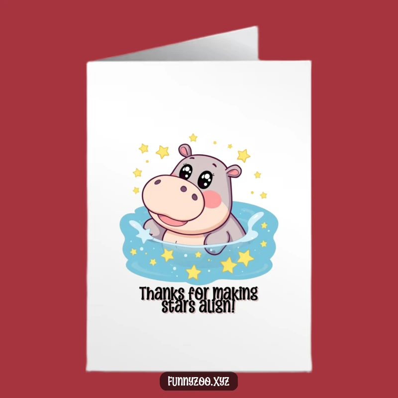 Free Printable Funny Hippo Thank You Card: Star Pool Gratitude Downloadable Gift