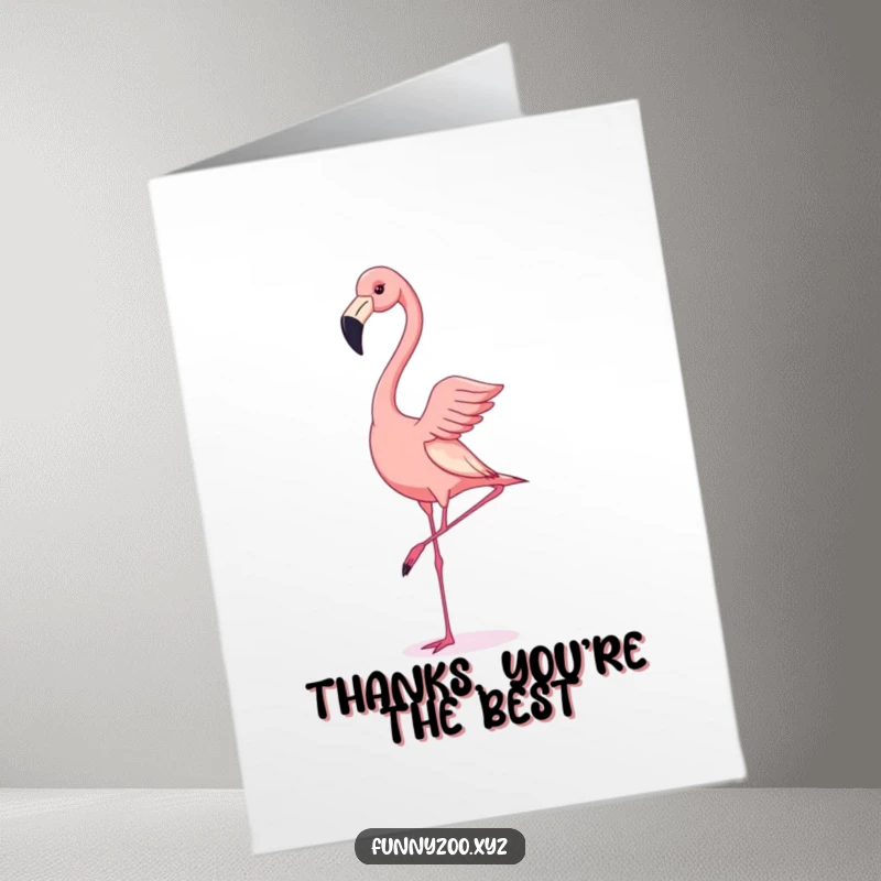 Funny Free Printable Thank You Card: Flamingo attempting a handstand, humorously thanking someone for their help.