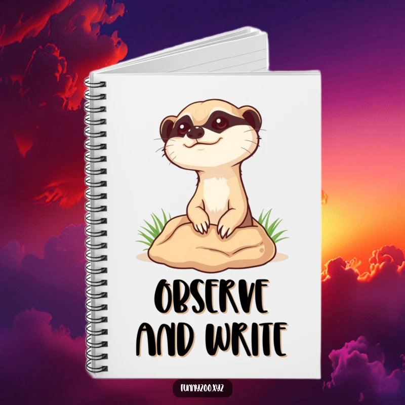 Funny curious meerkat notebook, showing a meerkat peeking out of a burrow, perfect for jotting down inquisitive thoughts.