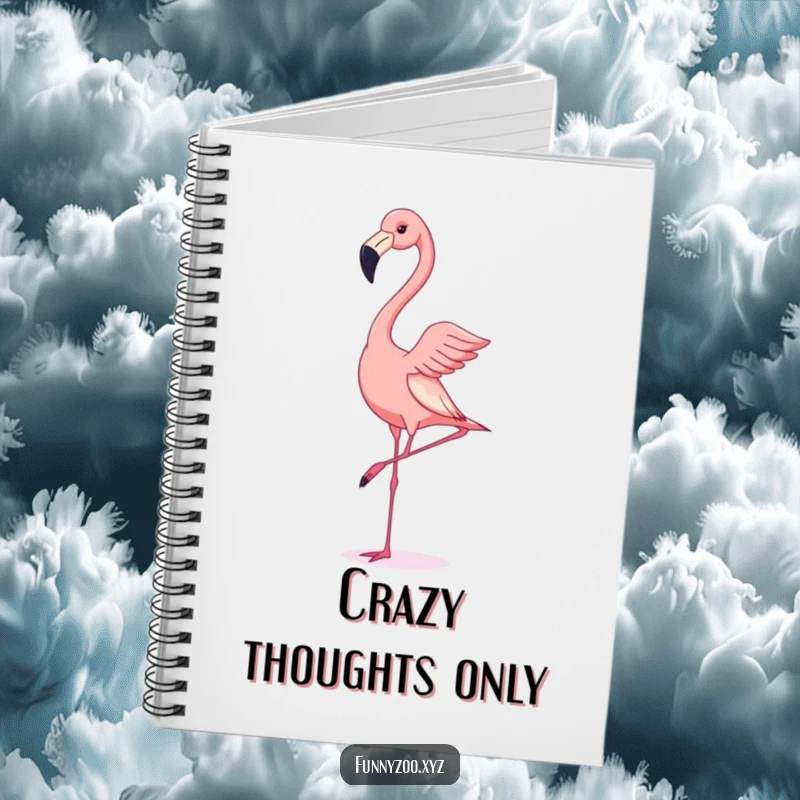Funny notebook cover illustrated with a flamingo attempting a handstand, designed to inspire humorous journaling.