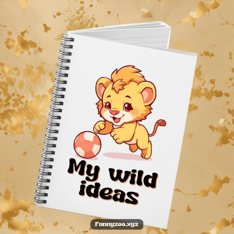 Funny Lion Cub Pounce Notebook: Notebook featuring a cute lion cub playfully pouncing on a bouncing ball, ready for your notes.