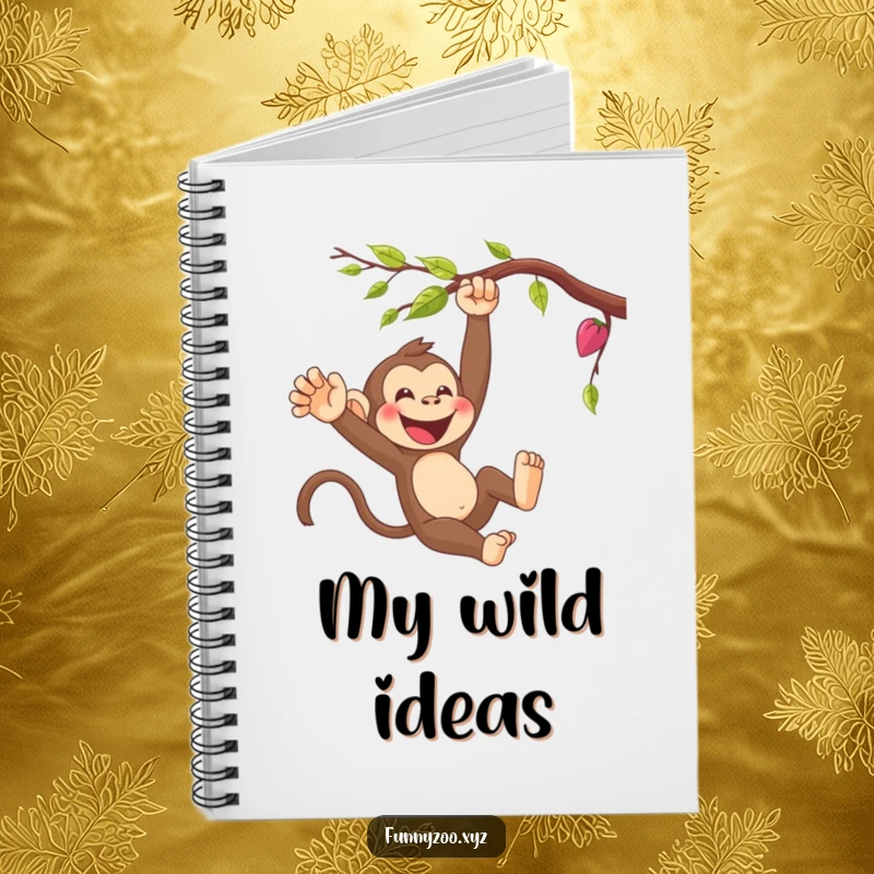 Funny cartoon monkey swinging energetically on the cover of a notebook. Ideal for jotting down notes with a smile.