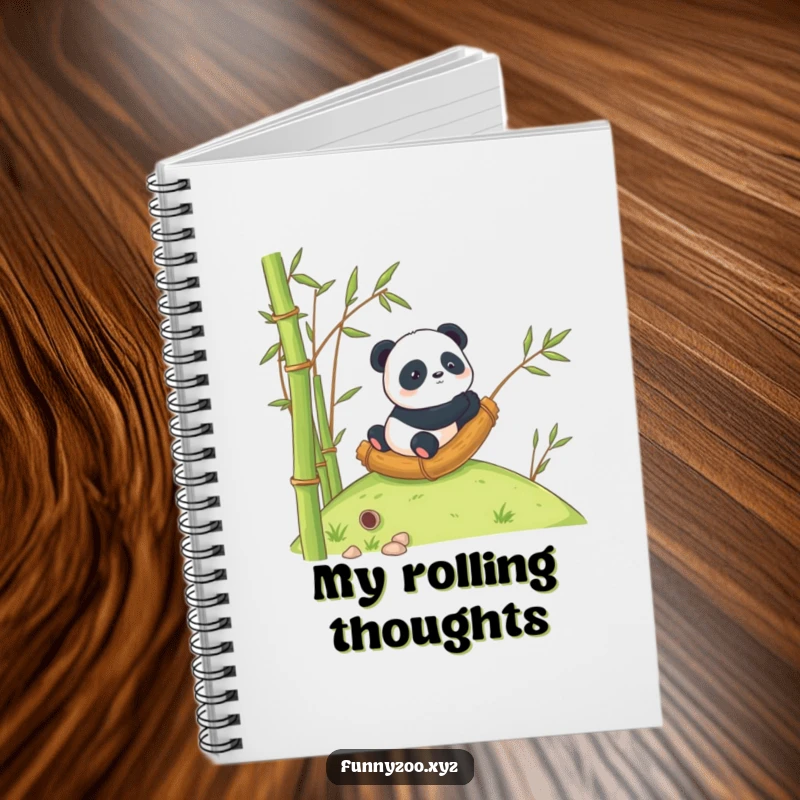 Funny Panda Notebook: A panda rolling in bamboo, perfect for jotting down adventurous thoughts.