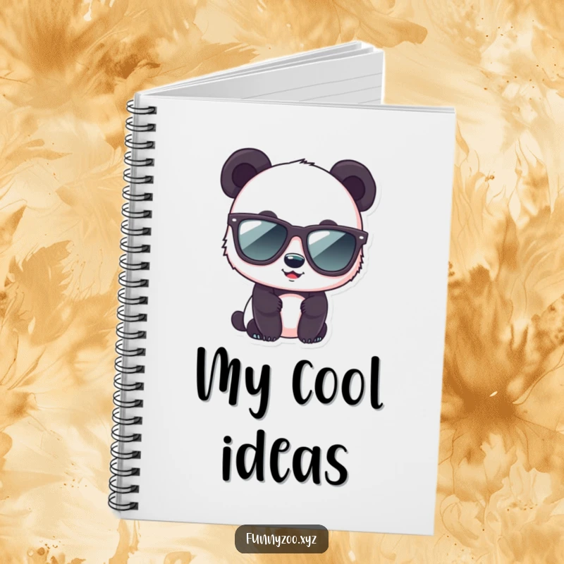 Funny panda notebook showing a cute bear character wearing oversized sunglasses, great for notes.