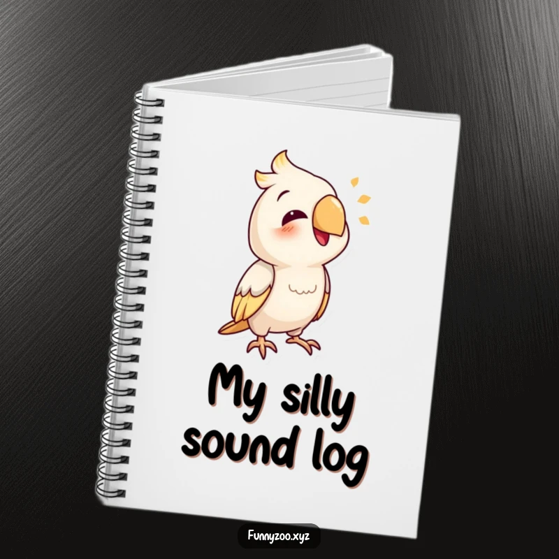 Funny parrot notebook showing a smiling bird character mimicking a funny sound, great for notes.