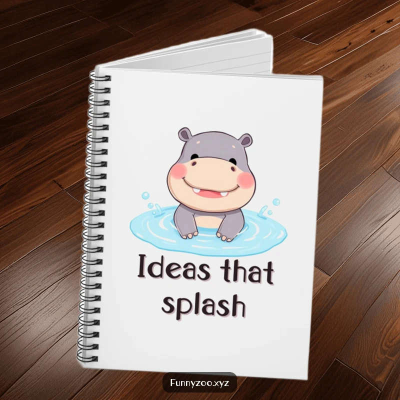 Funny Hippo Notebook: A smiling hippo splashes in a tiny pool, making this notebook cover amusing and inspiring for funny thoughts.