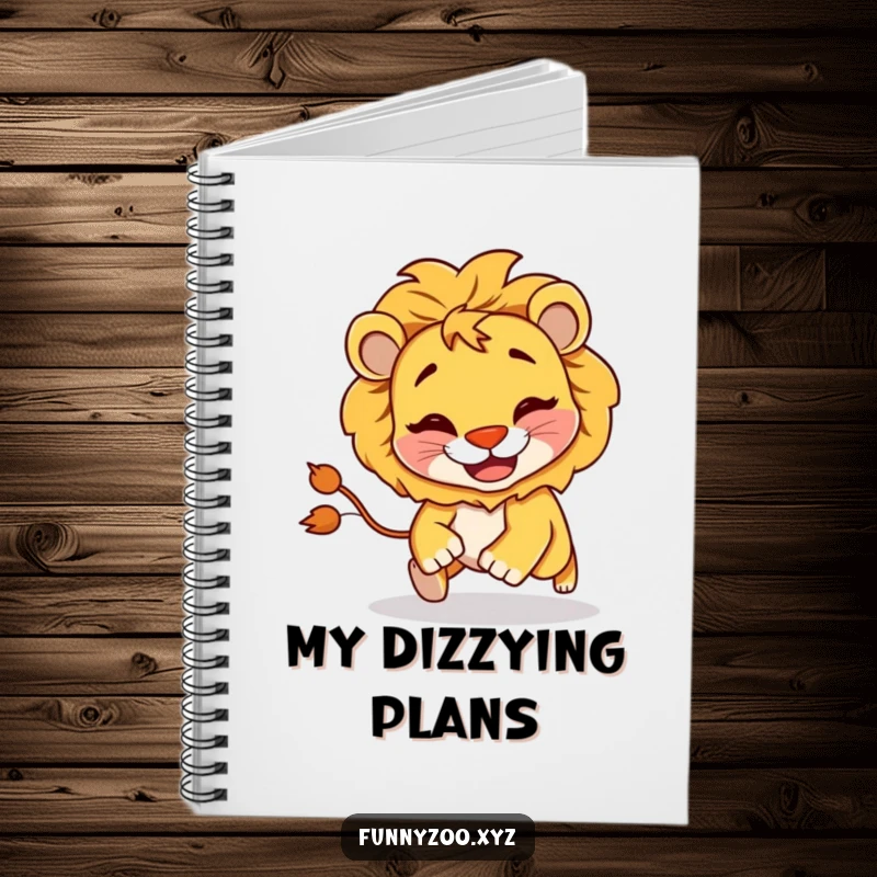 Funny Lion Chasing Tail Notebook: A notebook with a mischievous lion chasing its tail on its cover, ideal for fun notes.