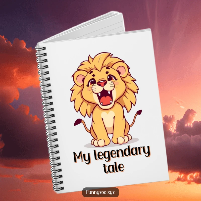 Funny lion cub notebook with a cover depicting a determined young lion cub cub practicing its majestic roar, for powerful note-taking.
