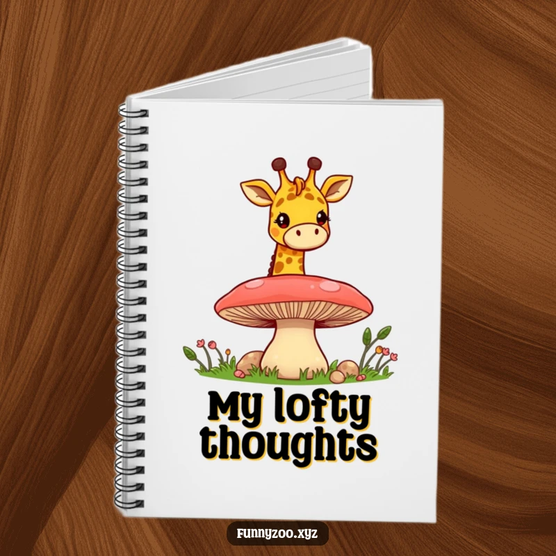 Funny Giraffe Mushroom Peek Notebook: A notebook with a cheerful giraffe peeking over a mushroom on its cover, ideal for creative writing.