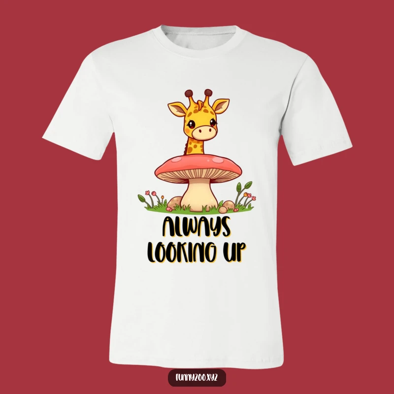 Funny Giraffe Mushroom Peek T-Shirt: Cheerful Character Tee, Unique Gift