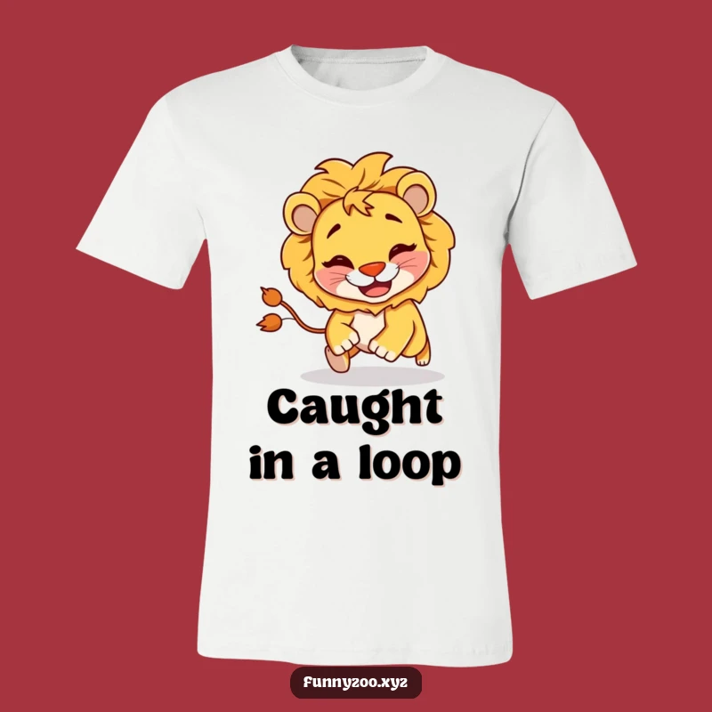 Funny Lion Chasing Tail T-Shirt: Goofy Character Tee, Great Gift
