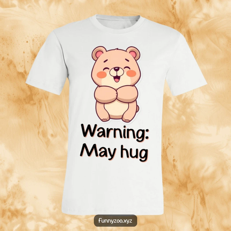 Funny cheerful bear t-shirt, depicted giving a big, warm, and happy hug, perfect for cozy comfort and smiles.