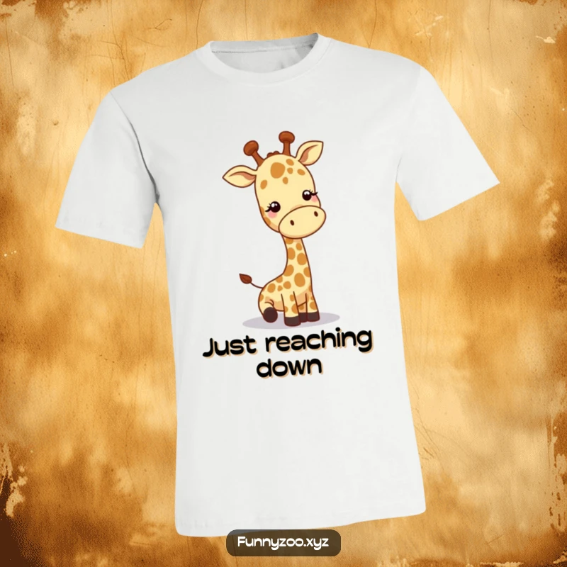 Funny giraffe t-shirt with character lowering head to greet, playful and friendly, great funny gift.