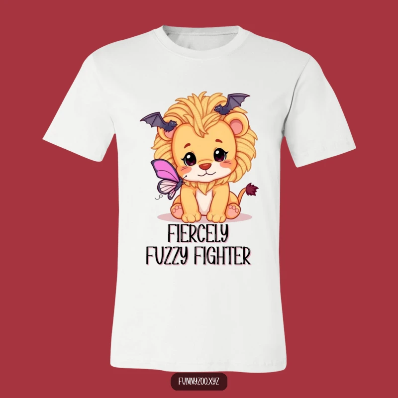 Funny Lion Cub T-Shirt: Playful Yarn Mane Chasing Butterflies - Adorable Fun