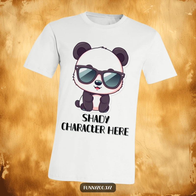 Funny panda t-shirt depicting a cute bear character sporting large, stylish sunglasses.