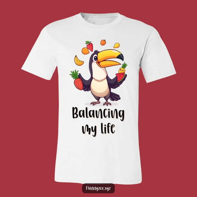 Funny Toucan Juggler T-Shirt: Comical Bird with Fruits, Casual Funny Gift